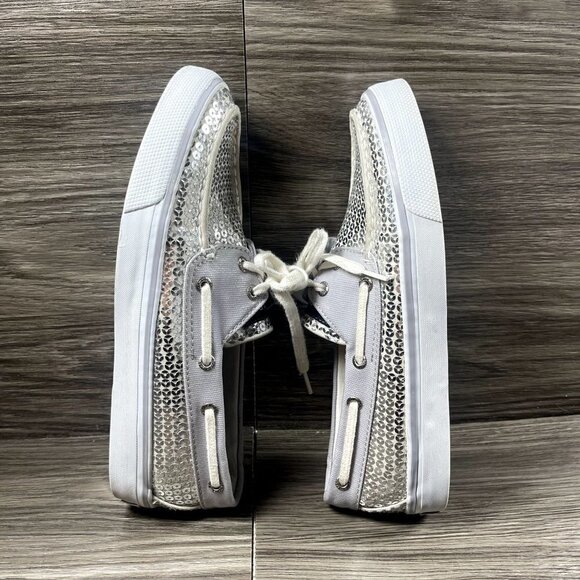Sperry Top Sider Women's Silver Sequin Boat Shoe Size 7 - Picture 6 of 11